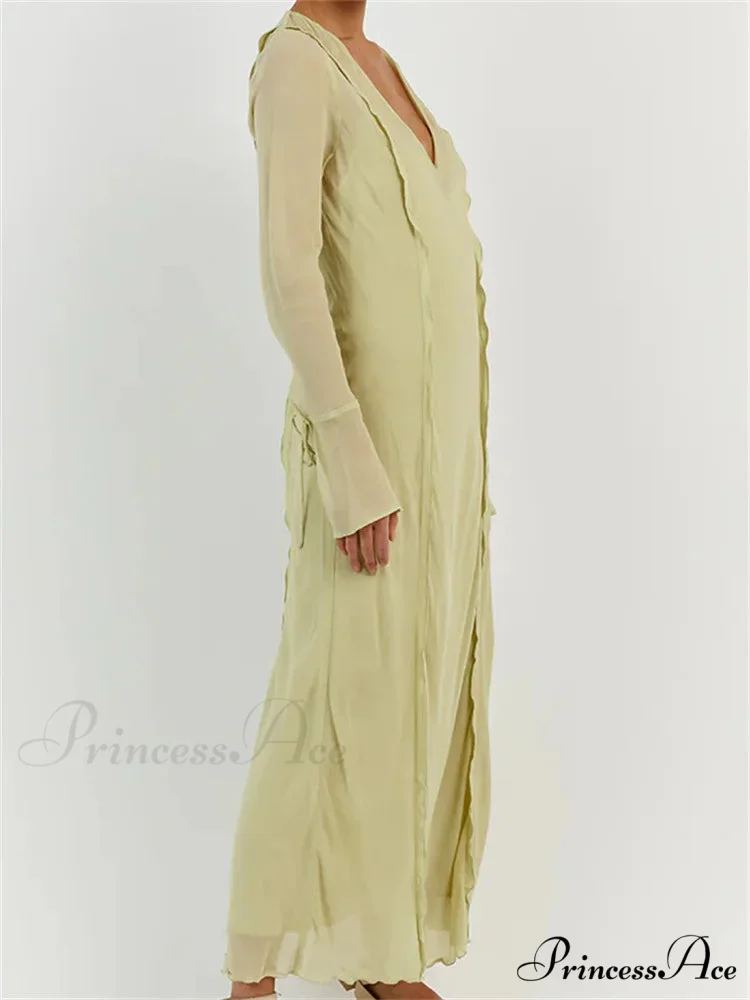 Women Sleeve Loose Casual V Neck Mesh See Through Party Beach Cocktail Club Vestidos Streetwear - Image 3