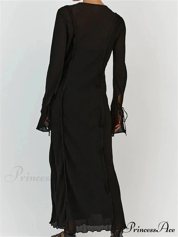 Women Sleeve Loose Casual V Neck Mesh See Through Party Beach Cocktail Club Vestidos Streetwear - Image 5