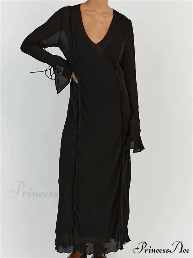 Women Sleeve Loose Casual V Neck Mesh See Through Party Beach Cocktail Club Vestidos Streetwear - Image 6