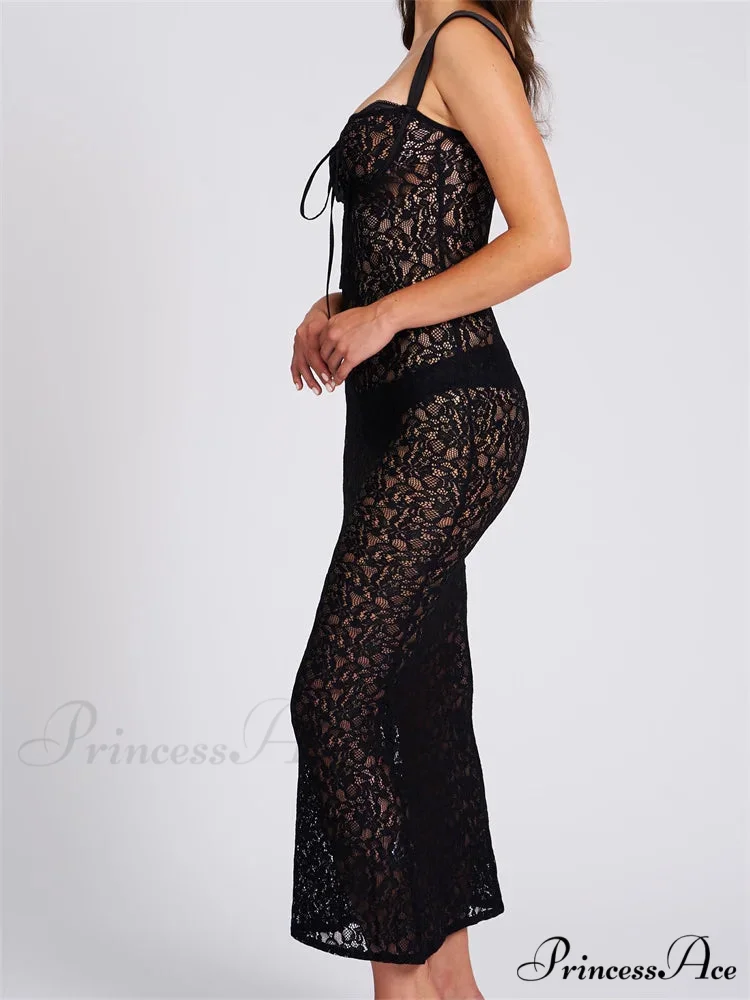 Sexy Women Lace Floral Sling Mesh See-Through Sleeveless Strap Low Cut Summer Backless Party Vestido - Image 3