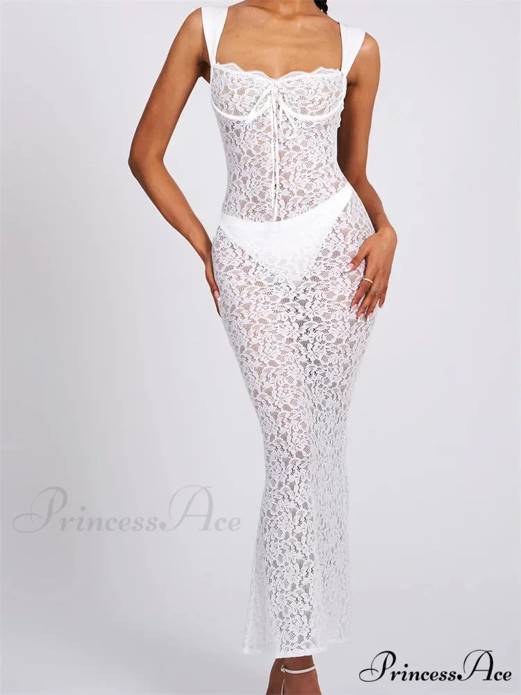 Sexy Women Lace Floral Sling Mesh See-Through Sleeveless Strap Low Cut Summer Backless Party Vestido - Image 4