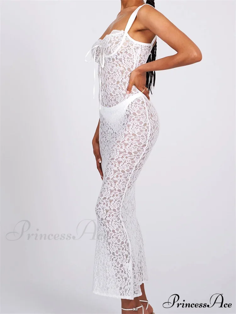 Sexy Women Lace Floral Sling Mesh See-Through Sleeveless Strap Low Cut Summer Backless Party Vestido - Image 6