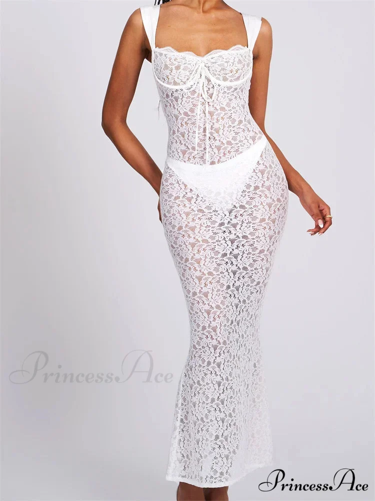 Sexy Women Lace Floral Sling Mesh See-Through Sleeveless Strap Low Cut Summer Backless Party Vestido - Image 7