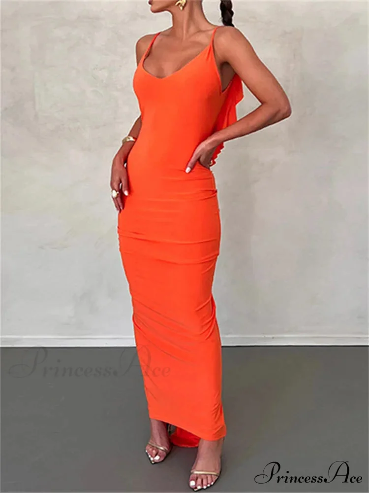 Women Sexy Spaghetti Strap Backless Bodycon V-neck Ruffles Ruched Party Evening Clubwear Vestidos - Image 2