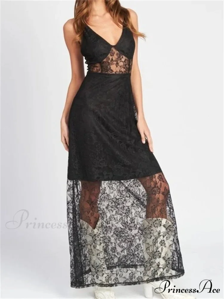 Sexy Women V Neck Sleeveless Lace Patchwork Flower Embroidery Slim Tank Summer Party Vestidos - Image 2