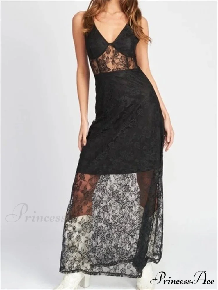 Sexy Women V Neck Sleeveless Lace Patchwork Flower Embroidery Slim Tank Summer Party Vestidos - Image 4