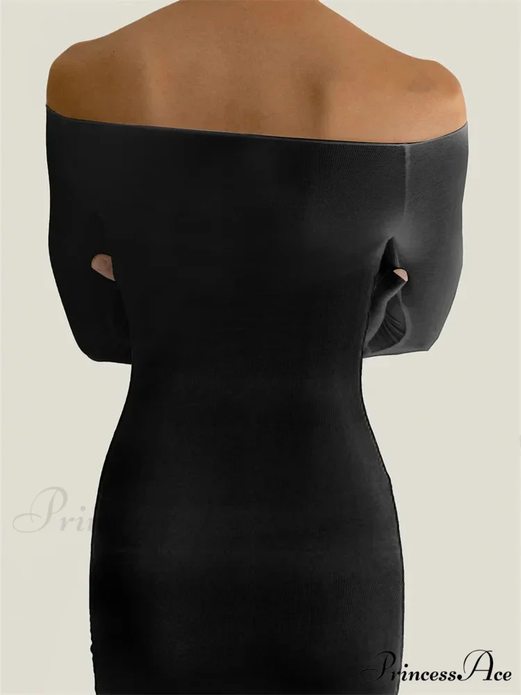 Women Bow Patchwork Sleeve Elegant Solid Slash Neck Off Shoulder Party Beach Club Vestido Streetwear - Image 2