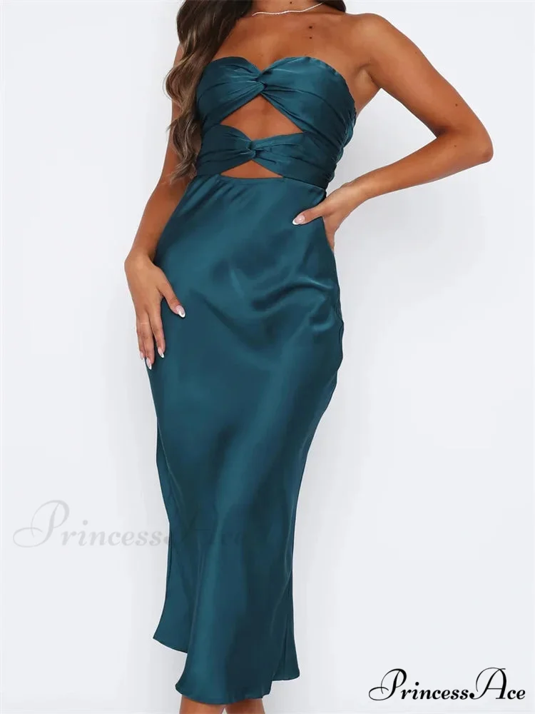 Women Sexy Strapless Backless Low Cut Off Shoulder Tube Party Satin Female Vestidos Streetwear - Image 5