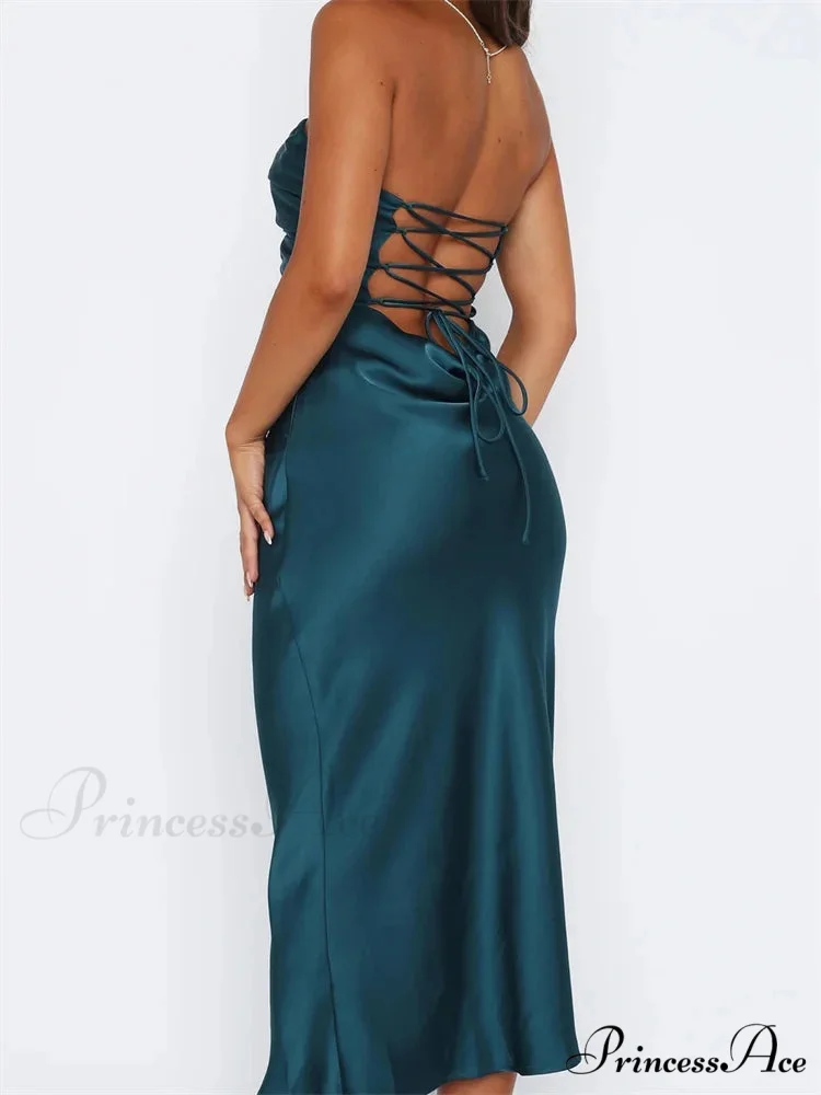 Women Sexy Strapless Backless Low Cut Off Shoulder Tube Party Satin Female Vestidos Streetwear - Image 6