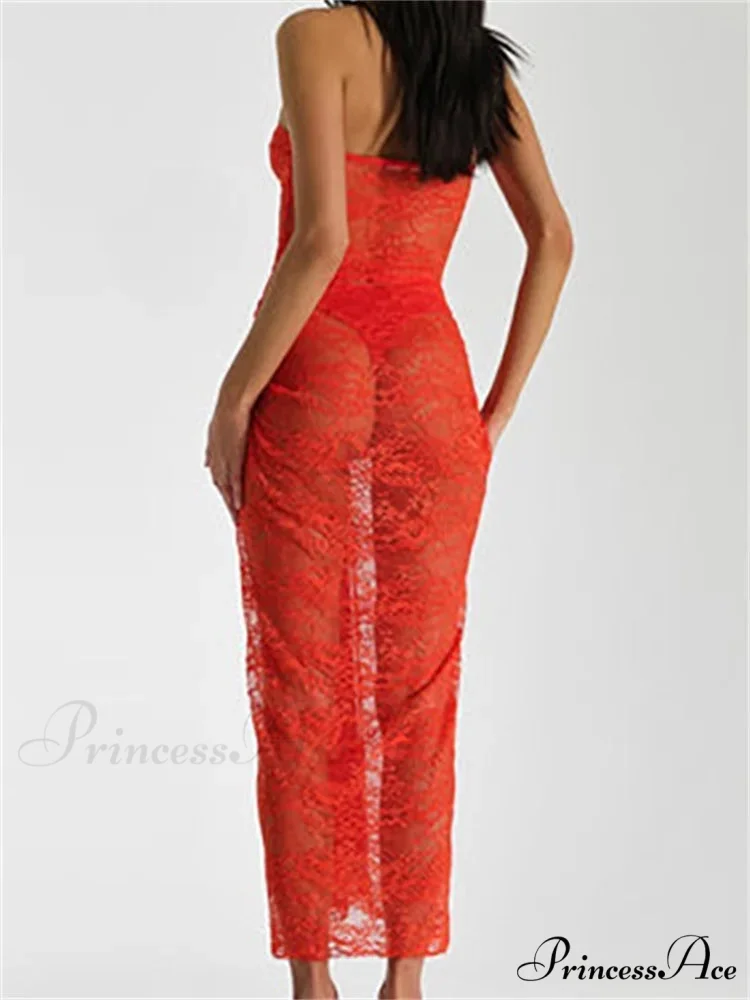 Lace Floral See Through Tube Summer Party Clubwear for Women Strapless Off Shoulder Ruched Push Up Vestido - Image 2