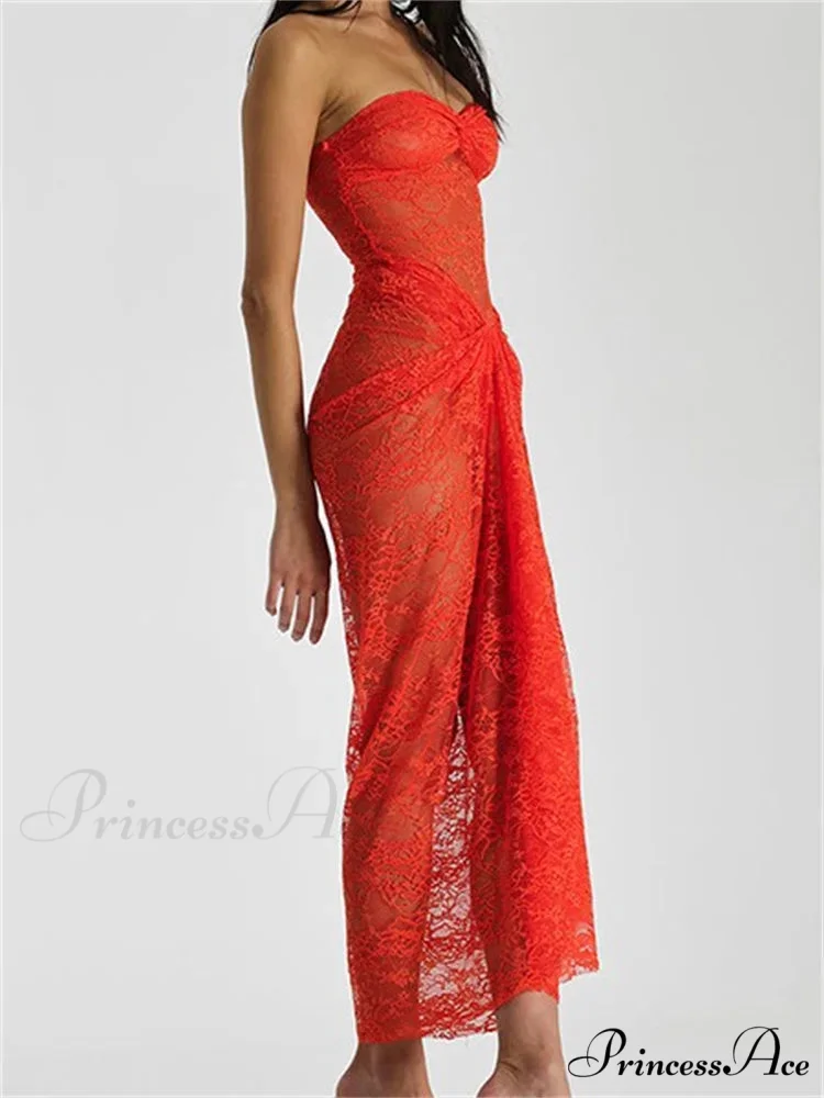 Lace Floral See Through Tube Summer Party Clubwear for Women Strapless Off Shoulder Ruched Push Up Vestido - Image 3