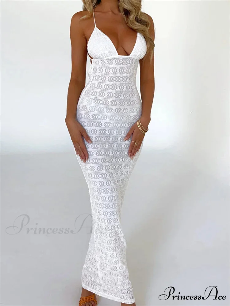 Sexy Women Mesh Sheer See Through Lace Patchwork Backless Deep V-neck Slim Fit Party Beachwear - Image 2