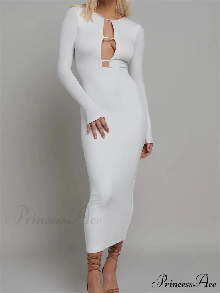 Round Neck Hollow Out Party Clubwear for Women Backless Sleeve Solid Color Slim Fit Vestidos - Image 4