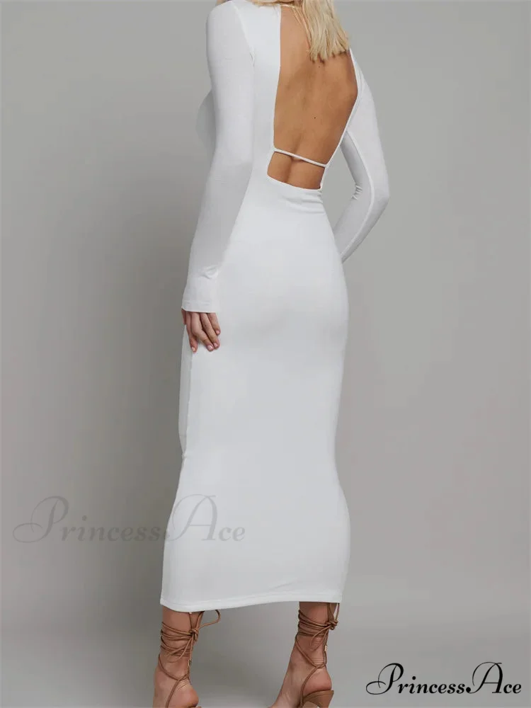 Round Neck Hollow Out Party Clubwear for Women Backless Sleeve Solid Color Slim Fit Vestidos - Image 5