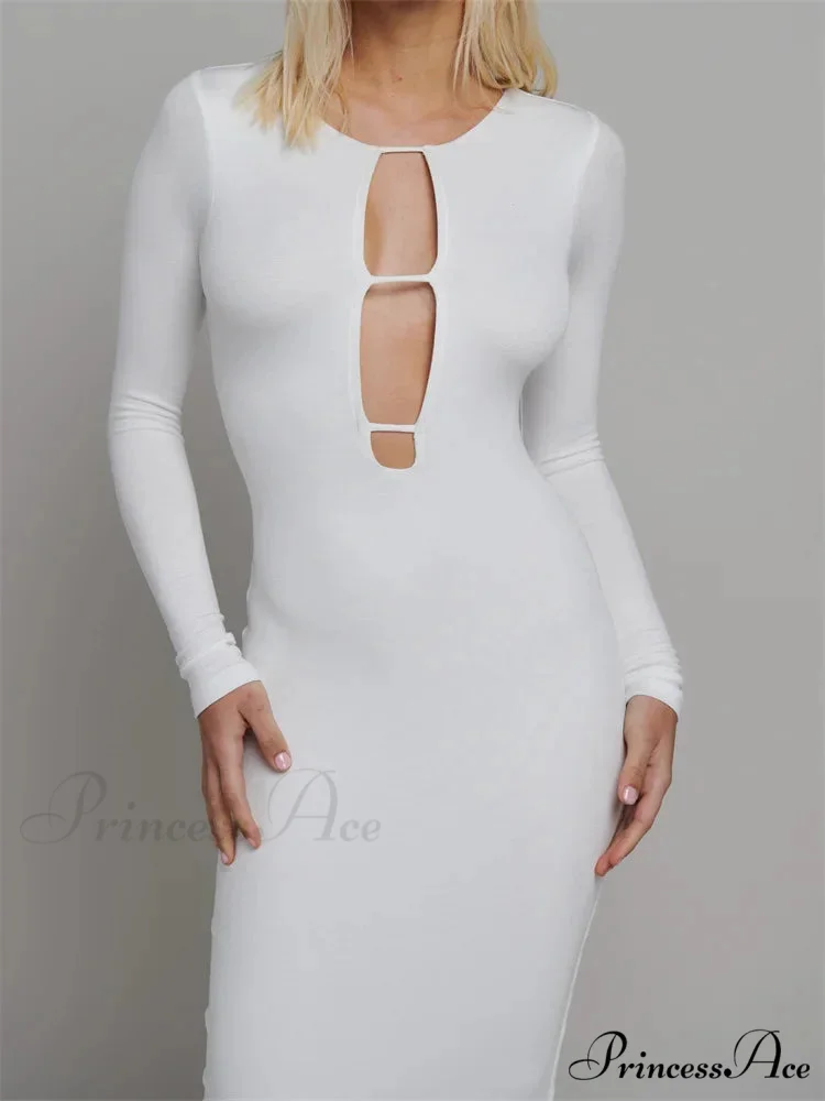 Round Neck Hollow Out Party Clubwear for Women Backless Sleeve Solid Color Slim Fit Vestidos - Image 6