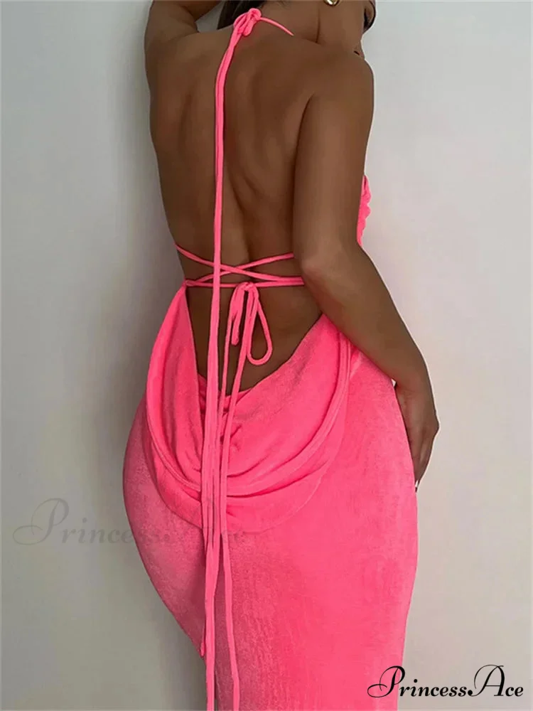 Sleeveless Backless Drawstring Hollow Out Sexy Split Summer Women Party Y2K Beach Vestidos - Image 2