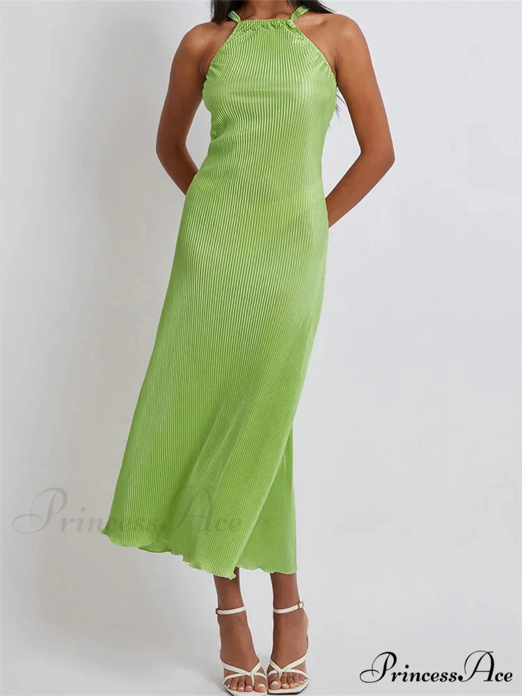 Women Cocktail Solid Color Halter Neck Sleeveless Off Shoulder Ruched Summer Evening Party Vestidos - Image 2