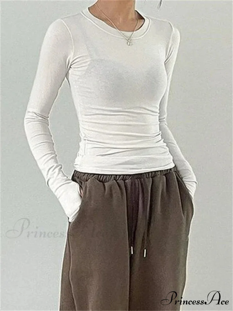 Casual Slim Fit Long Sleeve O-Neck Tops Spring Fall T-shirts - Image 2