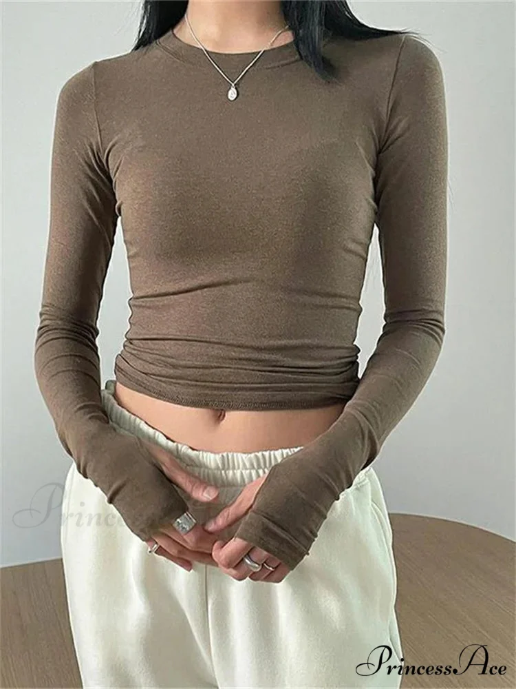 Casual Slim Fit Long Sleeve O-Neck Tops Spring Fall T-shirts - Image 3