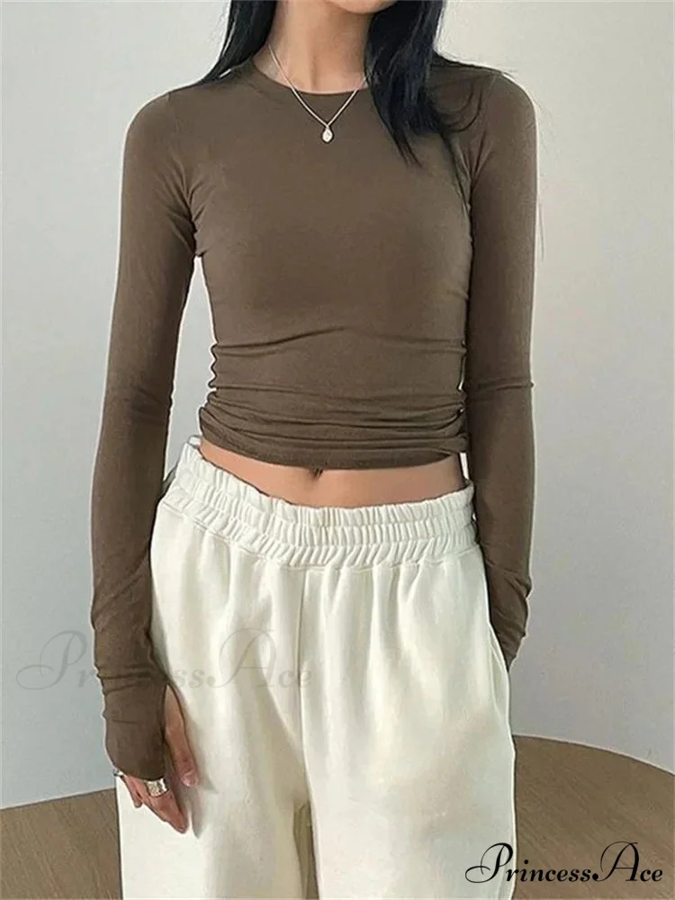 Casual Slim Fit Long Sleeve O-Neck Tops Spring Fall T-shirts - Image 4
