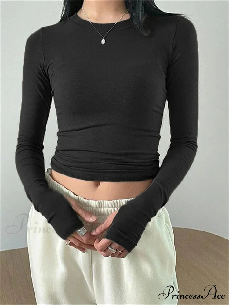 Casual Slim Fit Long Sleeve O-Neck Tops Spring Fall T-shirts - Image 5