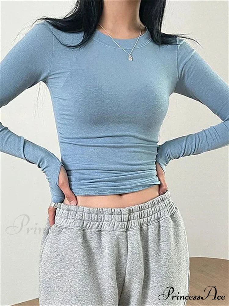 Casual Slim Fit Long Sleeve O-Neck Tops Spring Fall T-shirts - Image 6