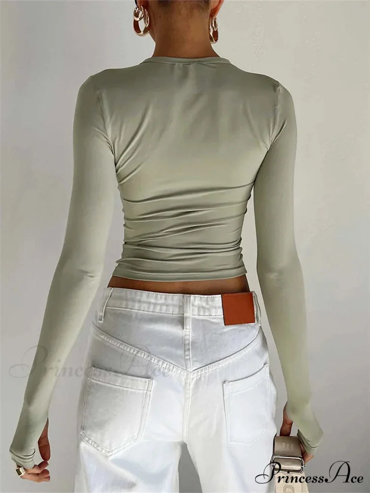Long Sleeve Casual Pullover Thumb Hole Base T-Shirts - Image 2
