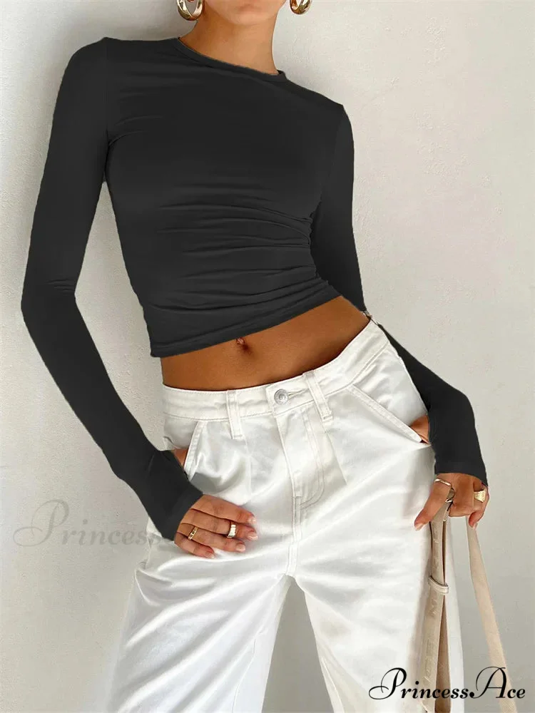 Long Sleeve Casual Pullover Thumb Hole Base T-Shirts - Image 3