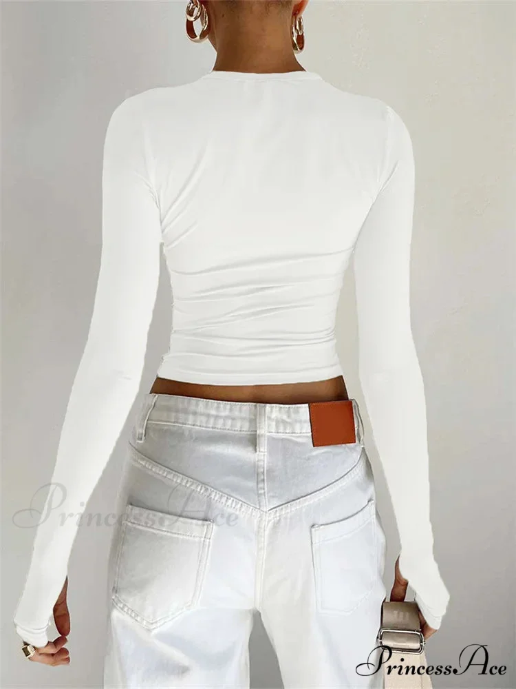 Long Sleeve Casual Pullover Thumb Hole Base T-Shirts - Image 5