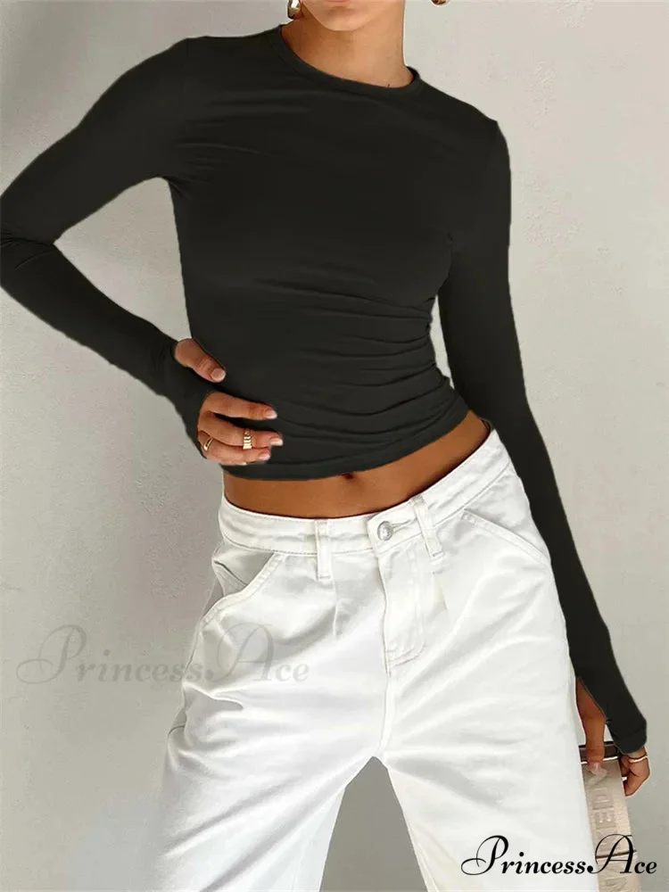 Long Sleeve Casual Pullover Thumb Hole Base T-Shirts - Image 6