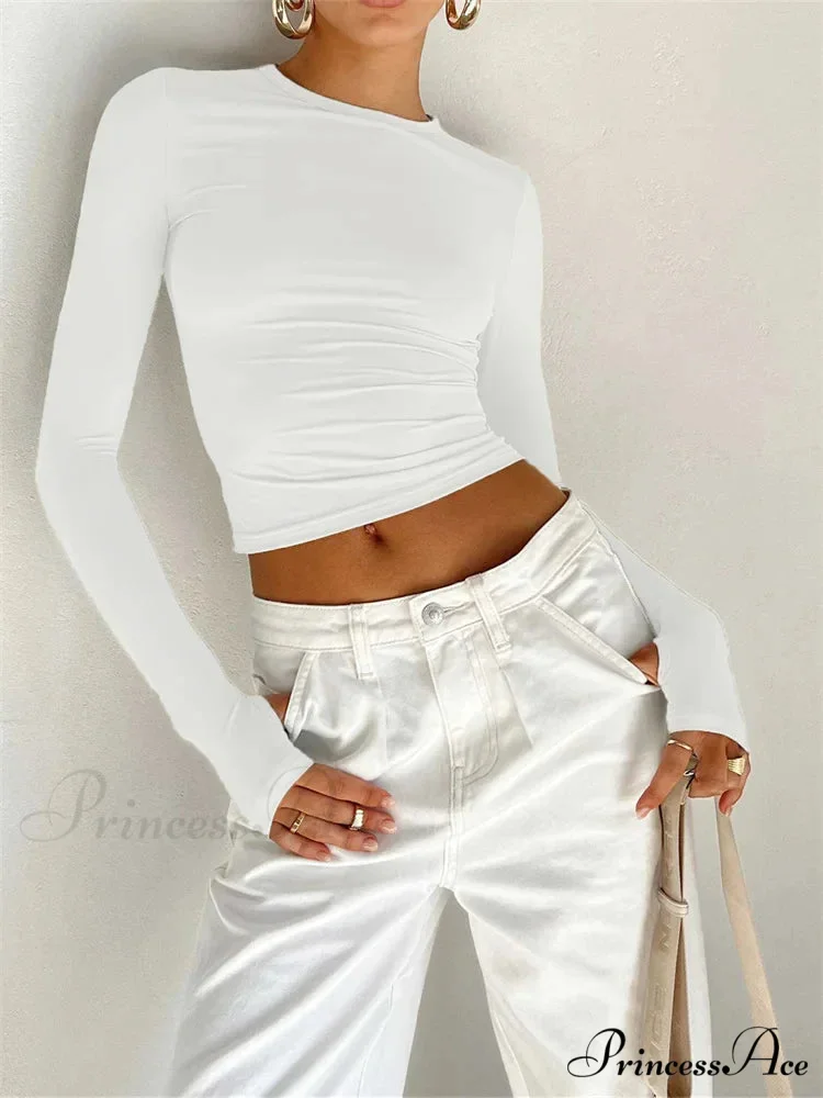 Long Sleeve Casual Pullover Thumb Hole Base T-Shirts - Image 8