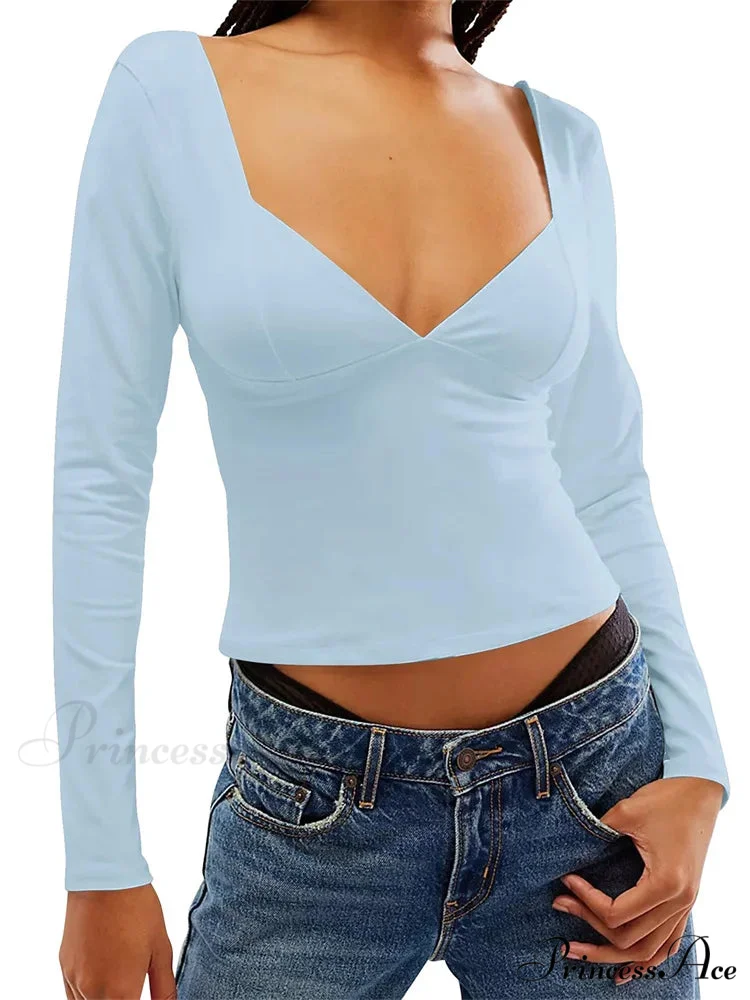 Sexy Slim Fit Deep V-neck Side Split Backless T-Shirts - Image 5