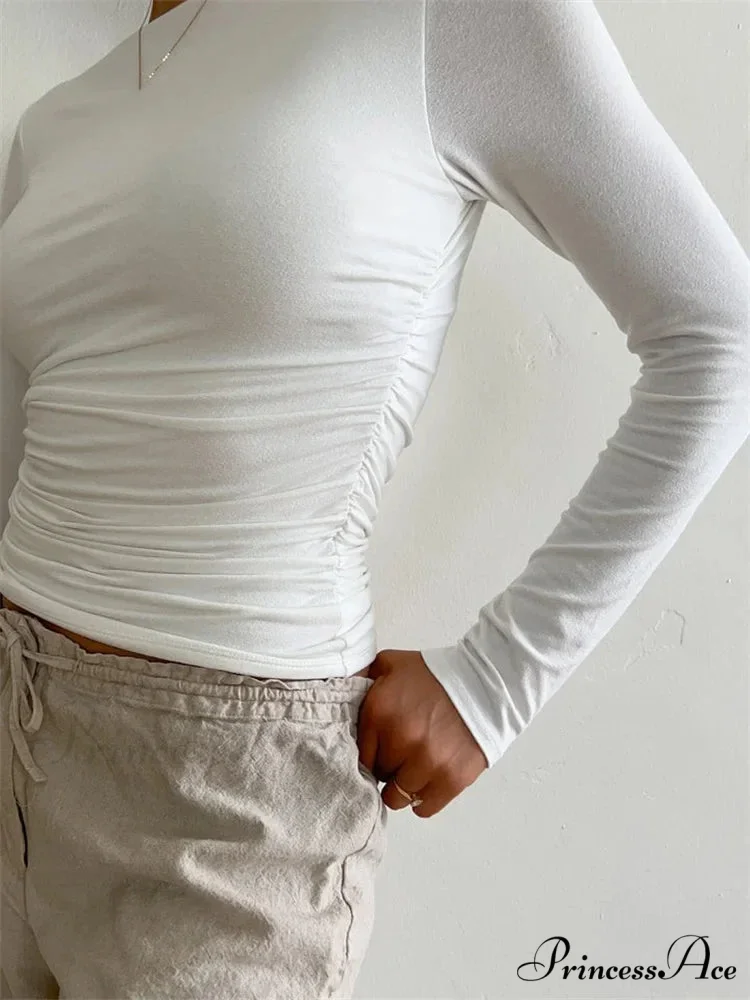 Ruched Casual Slim Fit Pullovers Long Sleeve T-Shirts - Image 4