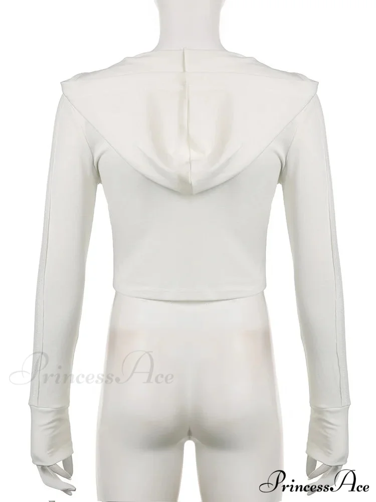 Hooded Ribbed Long Sleeve Deep V Neck Solid Color Slim Fit T-shirts - Image 5