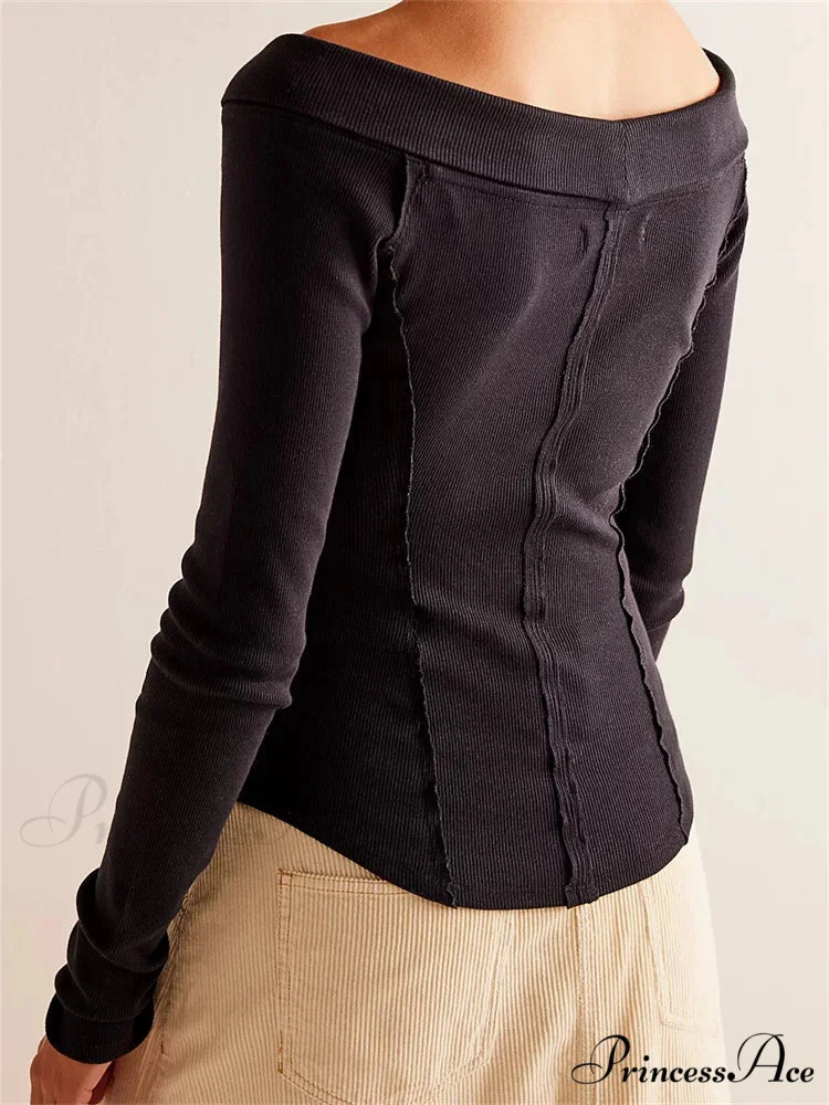 Knitted Patchwork Solid Color Long Sleeve Double Zip Up T-shirts - Image 3