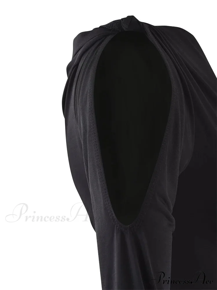 Sexy Off Shoulder Long Sleeve Neck Solid Color Slim Fit T-shirts - Image 4