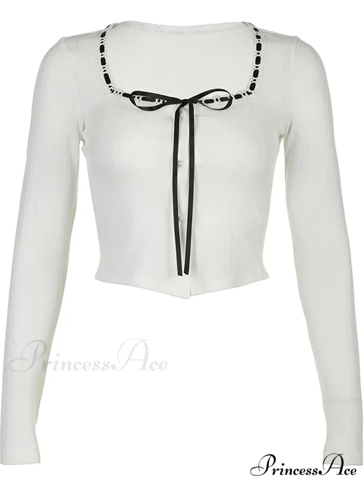 Retro Square Neck Long Sleeve Vintage Ribbed T-Shirts - Image 4