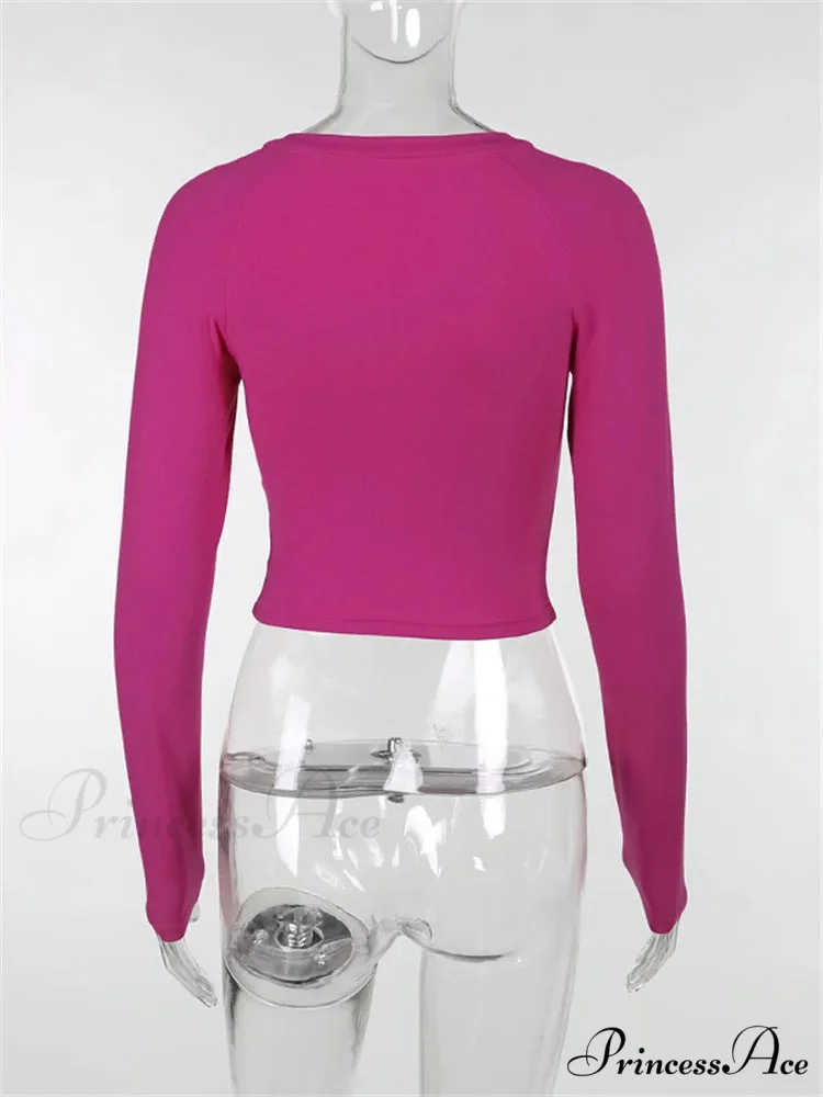 Long Sleeve Front Criss-Cross Solid Color Slim Fit T-shirts - Image 6