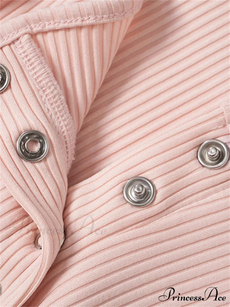 Long Sleeve Solid Color Slim Fit Ribbed Button Up T-shirts - Image 6