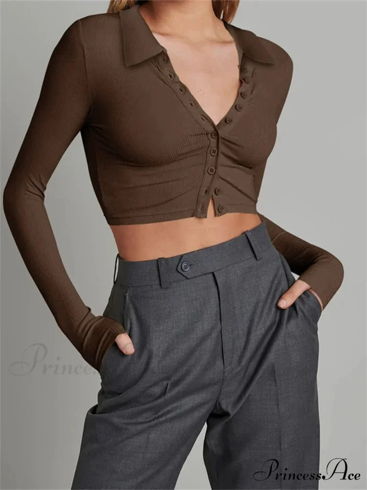 Solid Color Long Sleeve Basic Cropped Ribbed T-shirts - Image 6