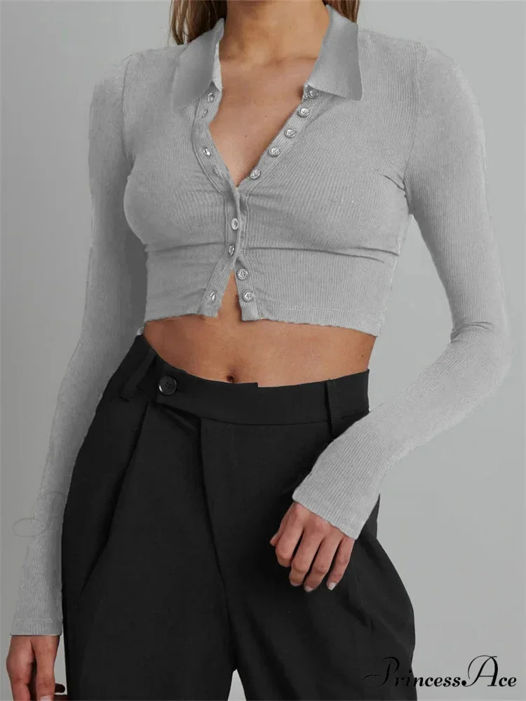 Solid Color Long Sleeve Basic Cropped Ribbed T-shirts - Image 7
