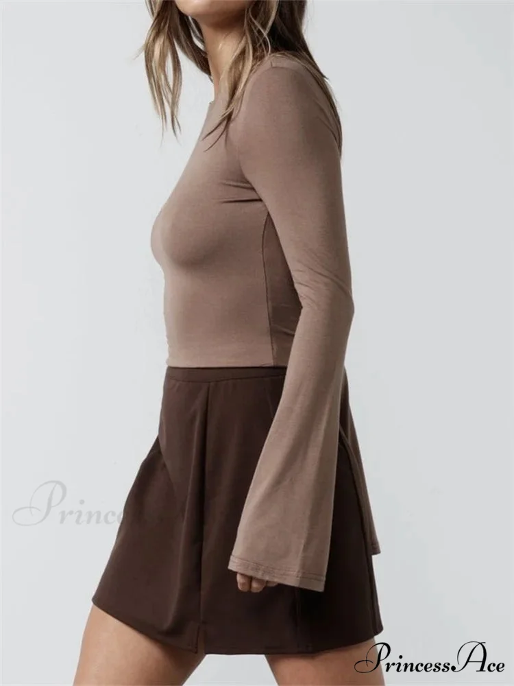 Solid Slim Fit Basic Backless Flare Sleeve T-Shirts - Image 3