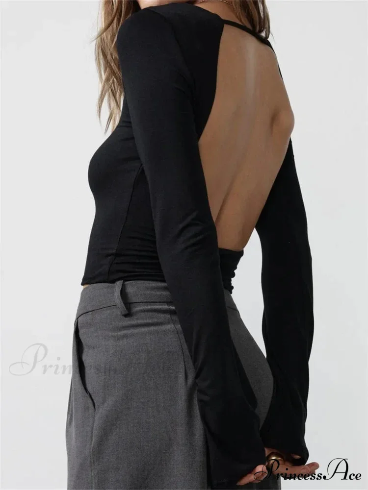 Solid Slim Fit Basic Backless Flare Sleeve T-Shirts - Image 4