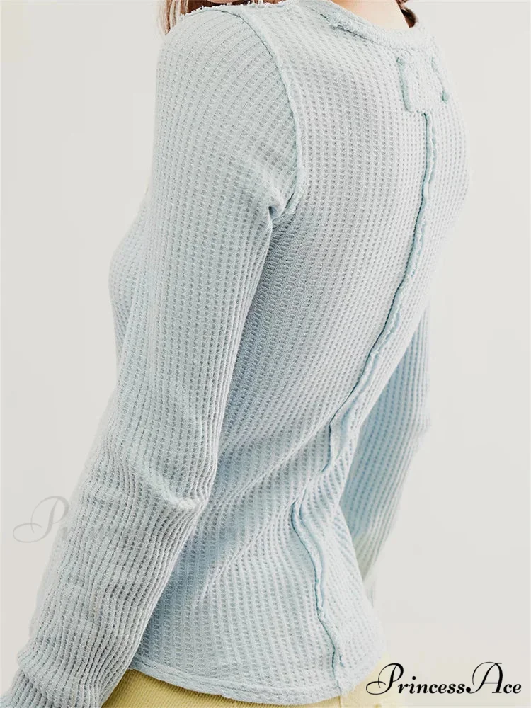 Solid Color Slim Fit Ruched Long Sleeve Basic T-Shirts - Image 4