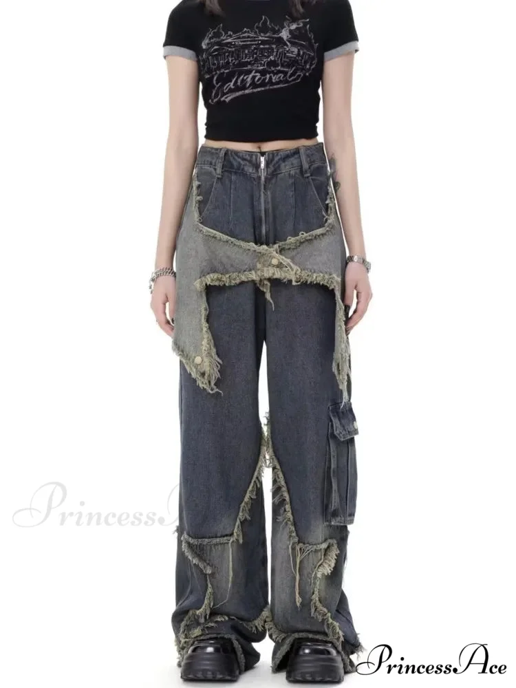Super Beautiful Flower High Waist Summer Loose Wide Leg Vintage Unique Versatile Straight Women's Jean - Image 2