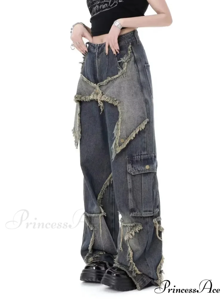 Super Beautiful Flower High Waist Summer Loose Wide Leg Vintage Unique Versatile Straight Women's Jean - Image 3
