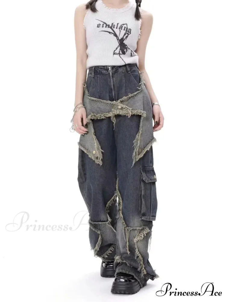 Super Beautiful Flower High Waist Summer Loose Wide Leg Vintage Unique Versatile Straight Women's Jean - Image 4