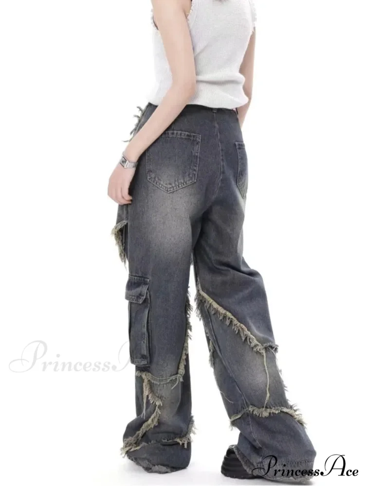 Super Beautiful Flower High Waist Summer Loose Wide Leg Vintage Unique Versatile Straight Women's Jean - Image 5