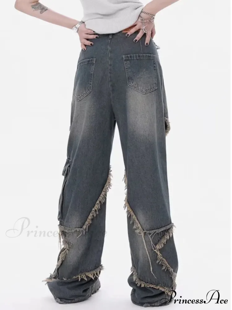 Super Beautiful Flower High Waist Summer Loose Wide Leg Vintage Unique Versatile Straight Women's Jean - Image 6