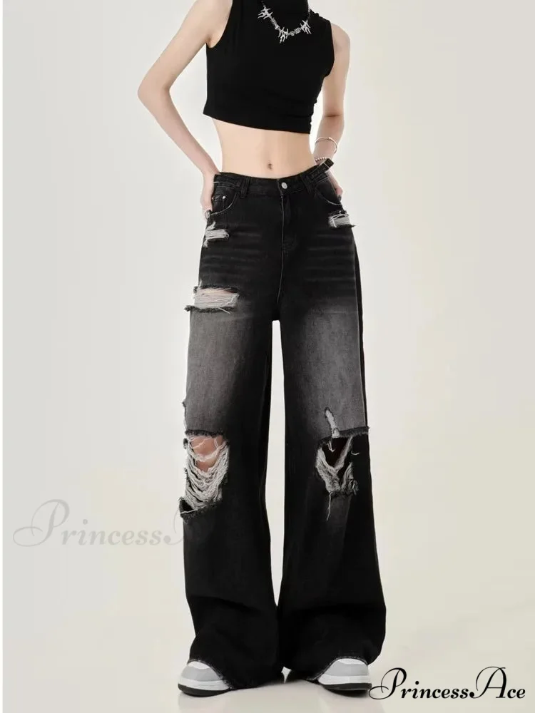Perforated Women's Summer New INS Fashion Brand Straight Tube Loose Sweeping High Street Jean - Image 5